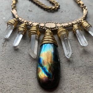 Artisan made by Danielle Rose Bean. Labradorite collar with six crystal points